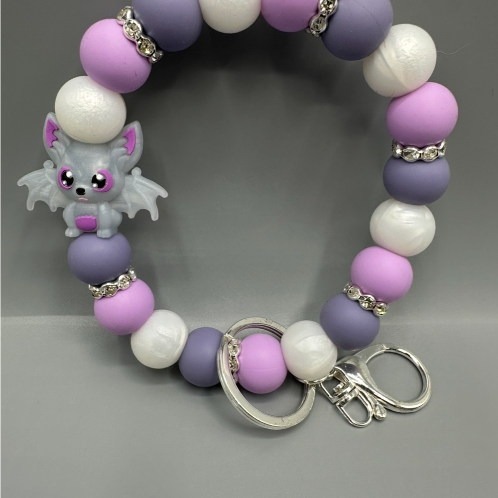 Bat Themed Decorative Wristlet, Keychain Accessory, Silicone Beads, Hands Free